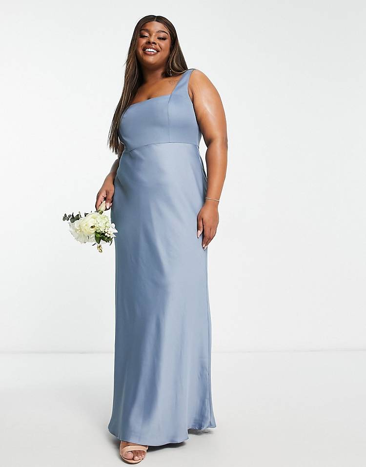 ASOS EDITION Curve satin square neck maxi dress in dusky blue